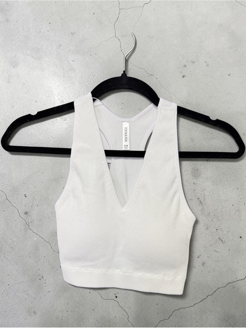 White Ribbed V-Neck Bra